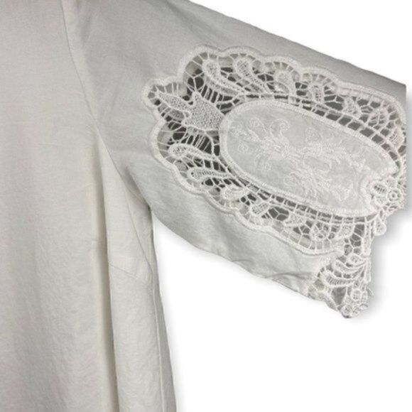 Anthropologie Sanctuary Crochet Lace Scoop Neck White Lined Blouse S - Picture 7 of 13